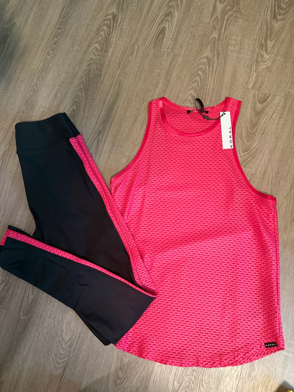 Koral Black Leggings with Neon Pink Mesh Panel